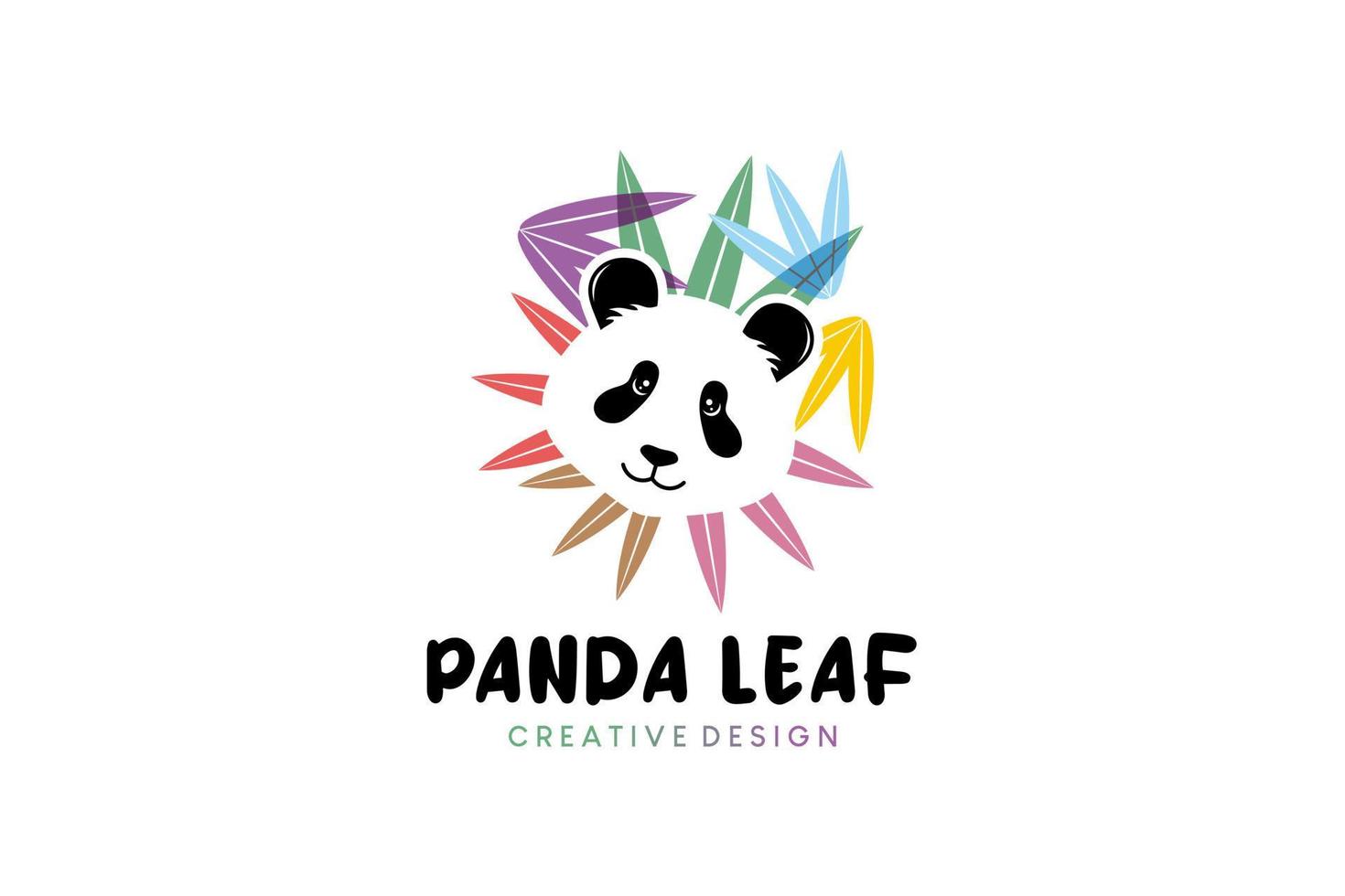 schattig panda logo ontwerp met kleurrijk bamboe bladeren vector