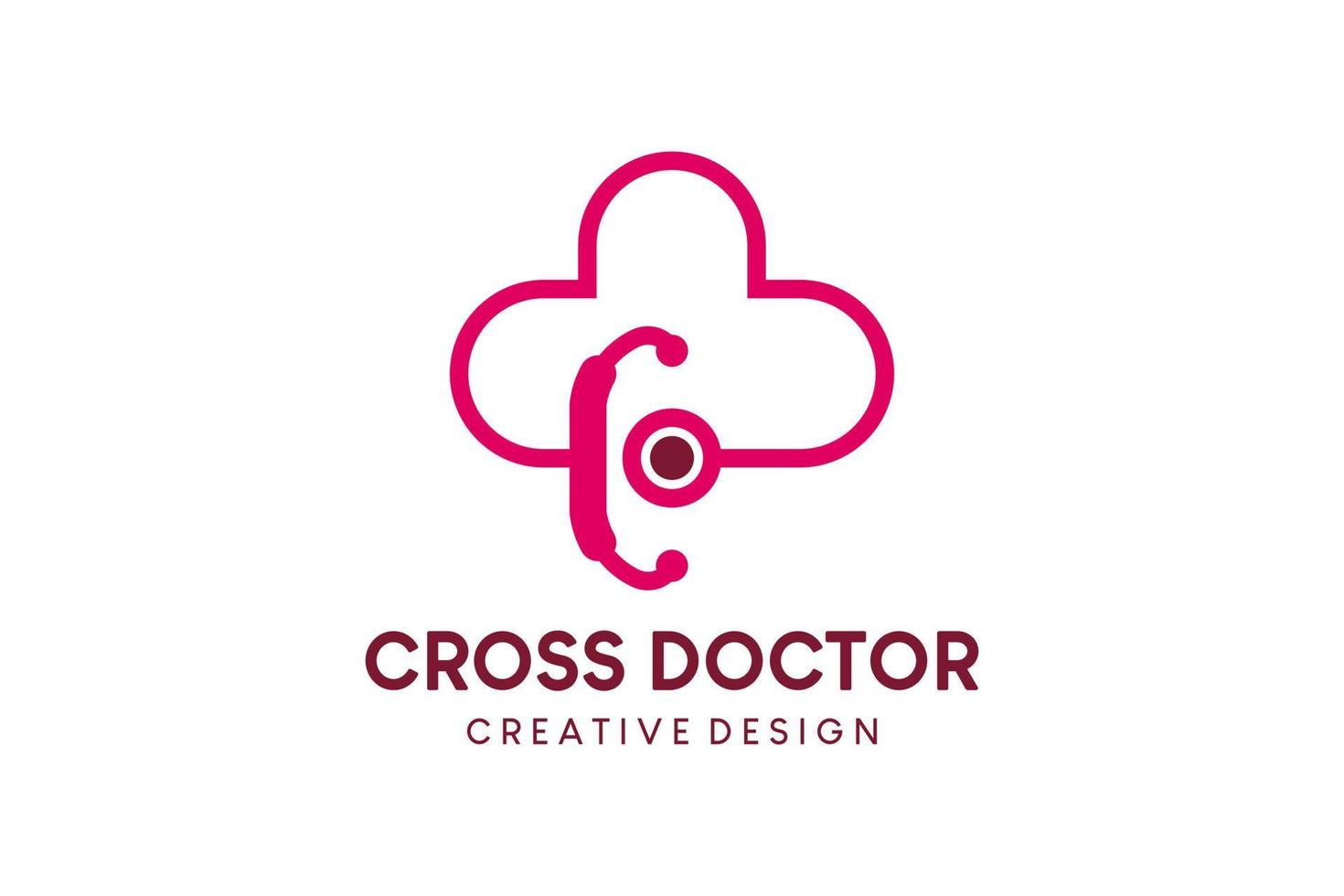 dokter kruis logo ontwerp, medisch plus icoon logo met stethoscoop gecombineerd met plus icoon vector