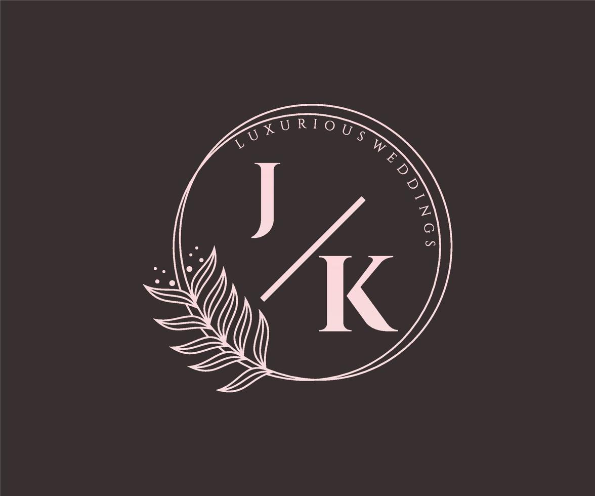 jk initialen brief bruiloft monogram logos sjabloon, hand- getrokken modern minimalistisch en bloemen Sjablonen voor uitnodiging kaarten, opslaan de datum, elegant identiteit. vector