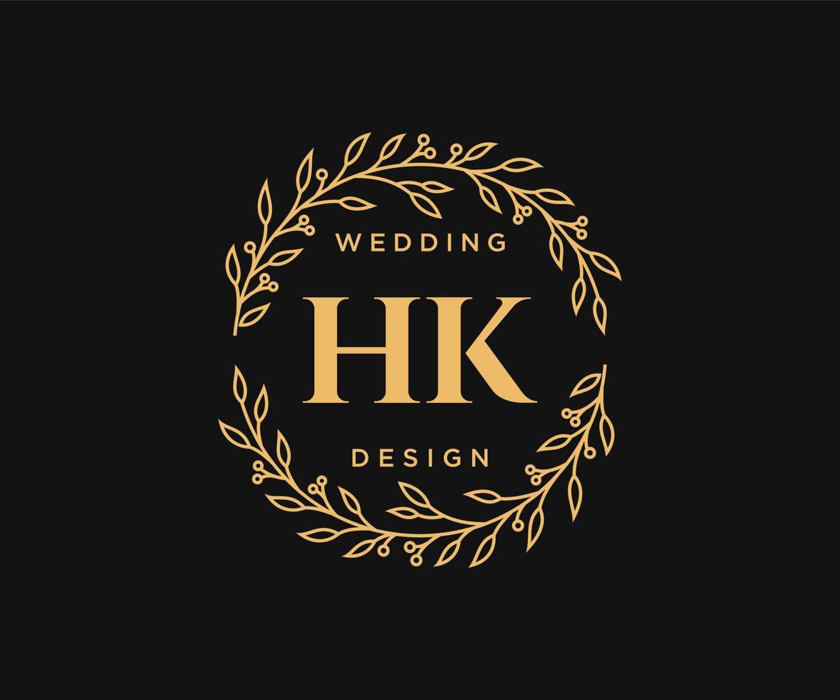 hk initialen brief bruiloft monogram logos verzameling, hand- getrokken modern minimalistisch en bloemen Sjablonen voor uitnodiging kaarten, opslaan de datum, elegant identiteit voor restaurant, boetiek, cafe in vector