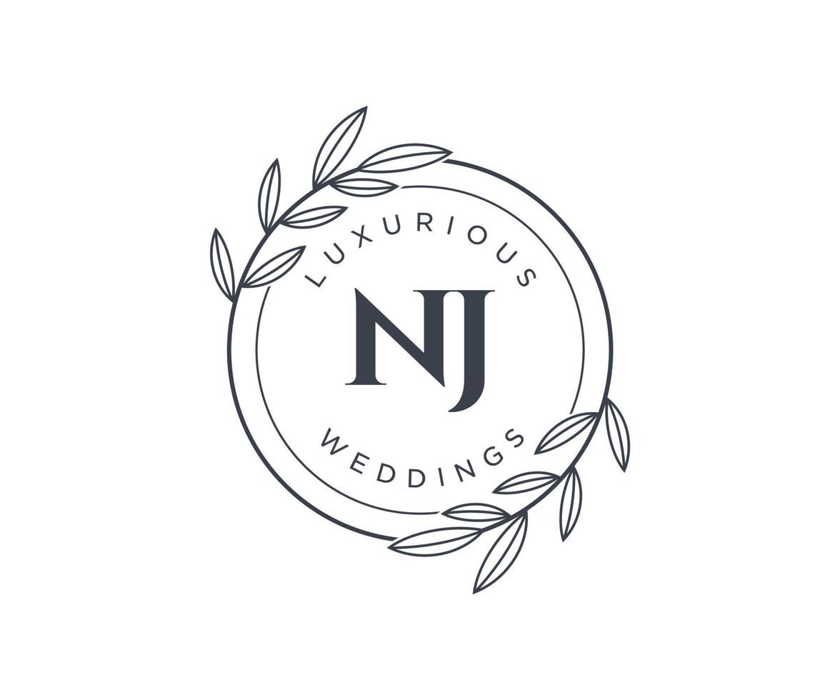 nj initialen brief bruiloft monogram logos sjabloon, hand- getrokken modern minimalistisch en bloemen Sjablonen voor uitnodiging kaarten, opslaan de datum, elegant identiteit. vector