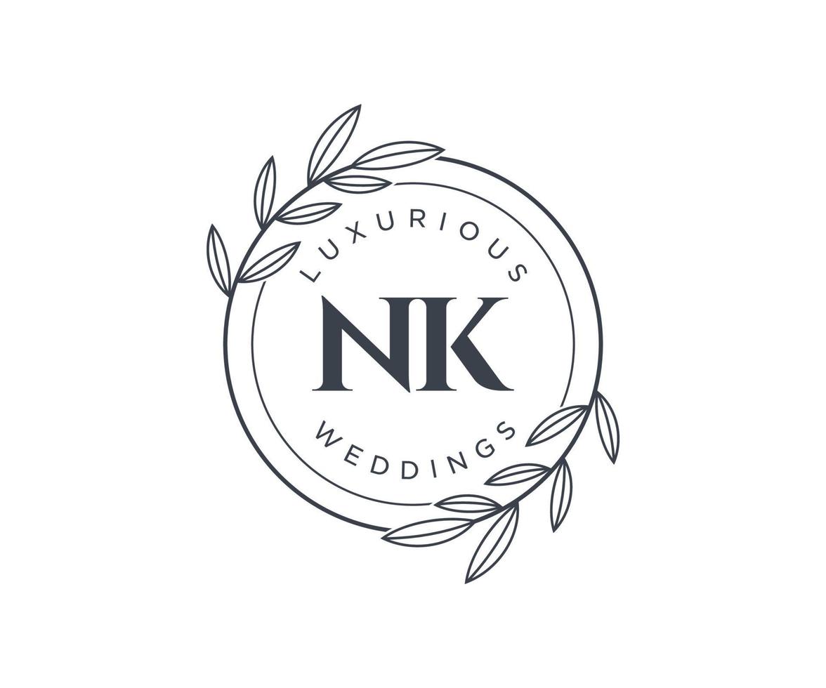 nk initialen brief bruiloft monogram logos sjabloon, hand- getrokken modern minimalistisch en bloemen Sjablonen voor uitnodiging kaarten, opslaan de datum, elegant identiteit. vector