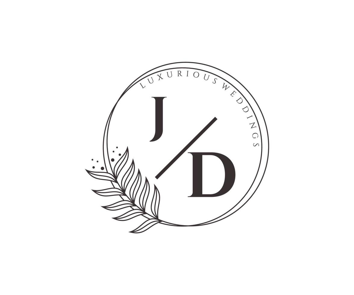 jd initialen brief bruiloft monogram logos sjabloon, hand- getrokken modern minimalistisch en bloemen Sjablonen voor uitnodiging kaarten, opslaan de datum, elegant identiteit. vector