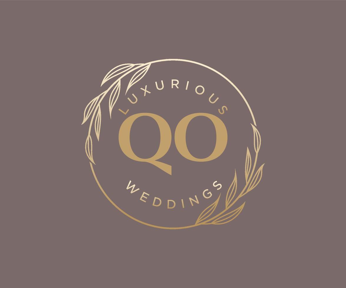 qo initialen brief bruiloft monogram logos sjabloon, hand- getrokken modern minimalistisch en bloemen Sjablonen voor uitnodiging kaarten, opslaan de datum, elegant identiteit. vector