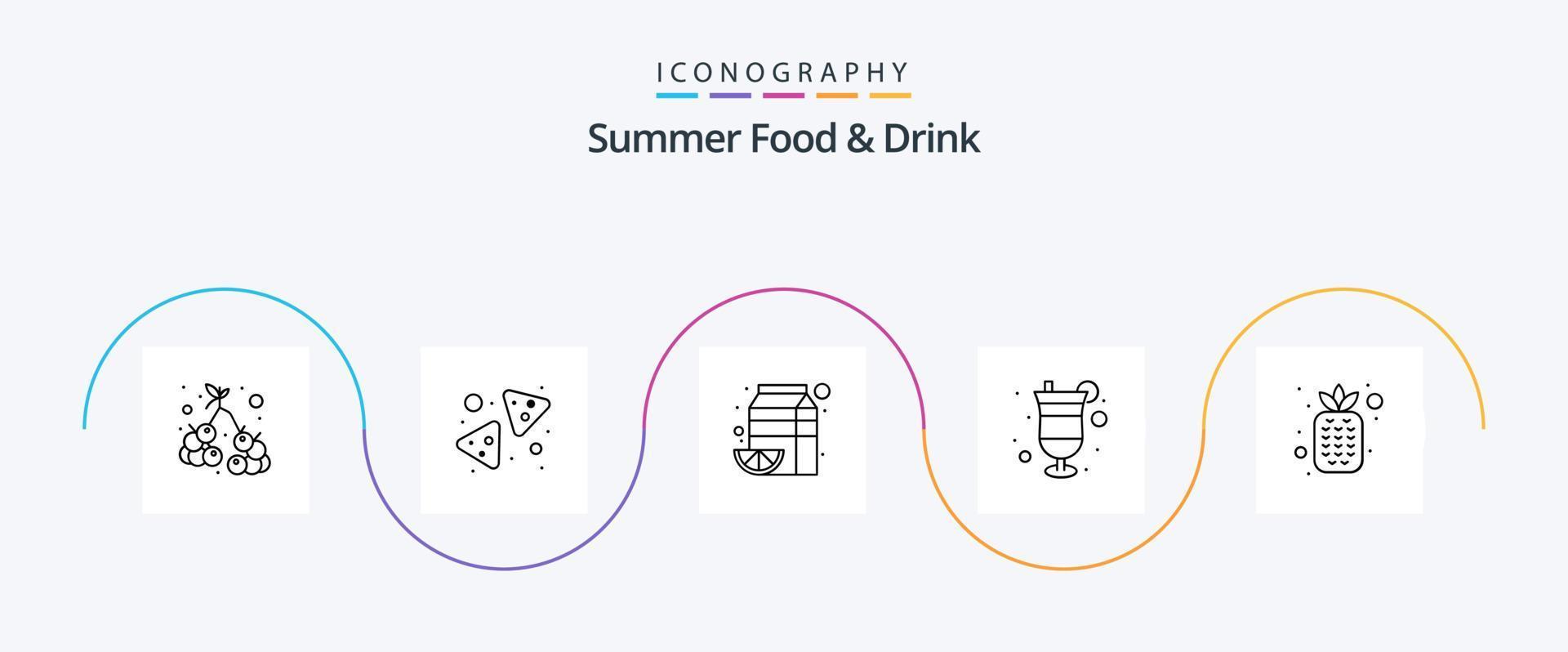 zomer voedsel en drinken lijn 5 icoon pak inclusief zomer. glas. drankje. drankje. pak vector
