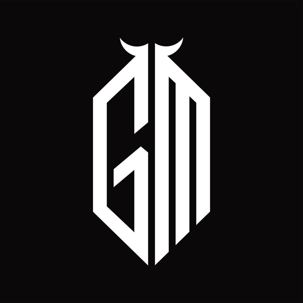 gm logo monogram met toeter vorm geïsoleerd zwart en wit ontwerp sjabloon vector