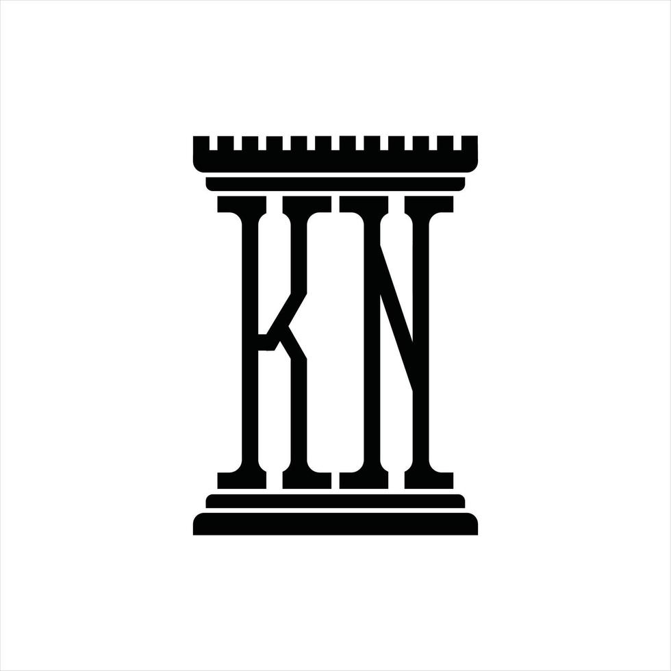 kn logo monogram met pijler vorm ontwerp sjabloon vector
