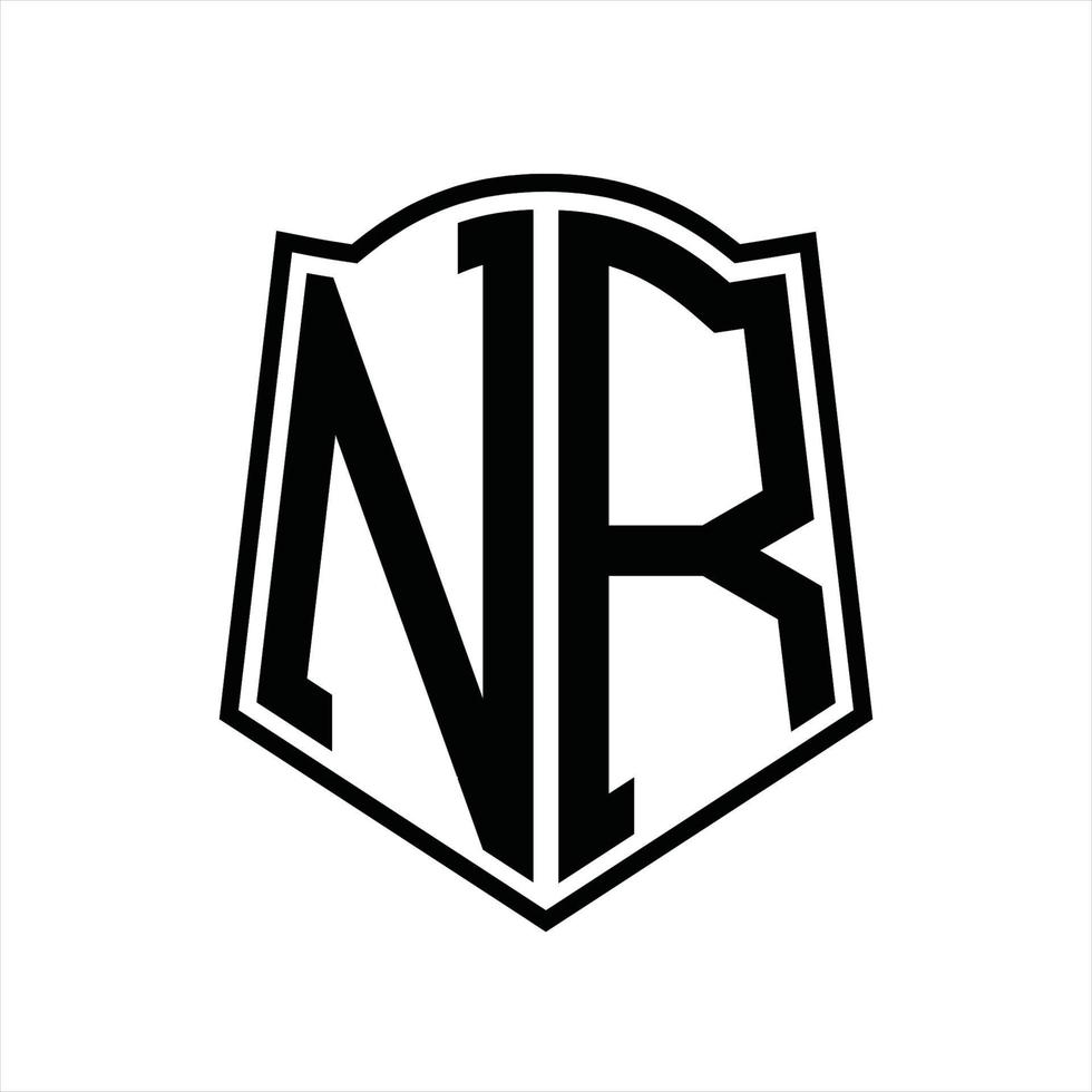 nr logo monogram met schild vorm schets ontwerp sjabloon vector