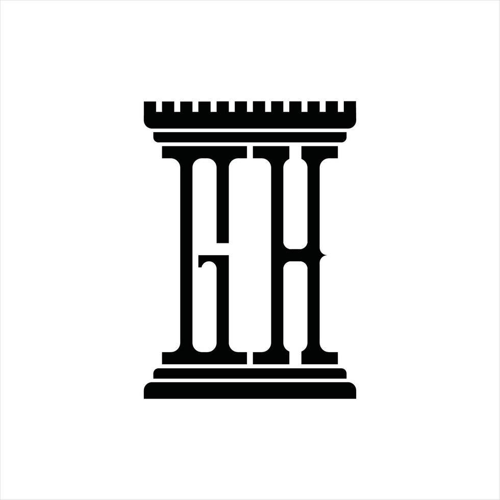 gh logo monogram met pijler vorm ontwerp sjabloon vector