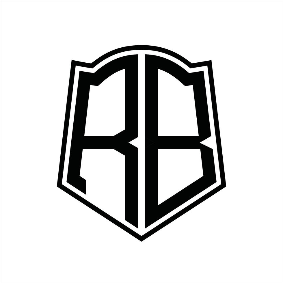 rb logo monogram met schild vorm schets ontwerp sjabloon vector