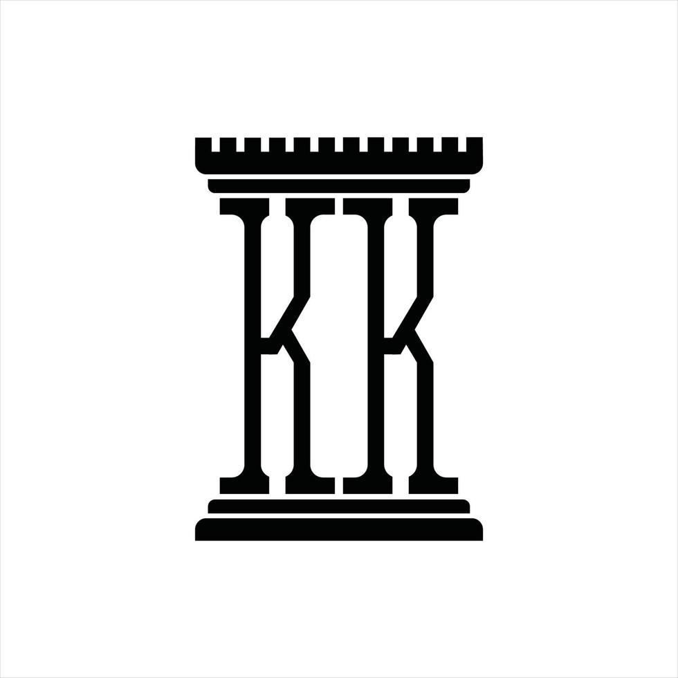 kk logo monogram met pijler vorm ontwerp sjabloon vector