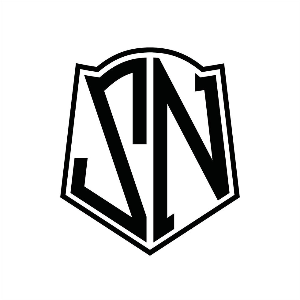 zn logo monogram met schild vorm schets ontwerp sjabloon vector
