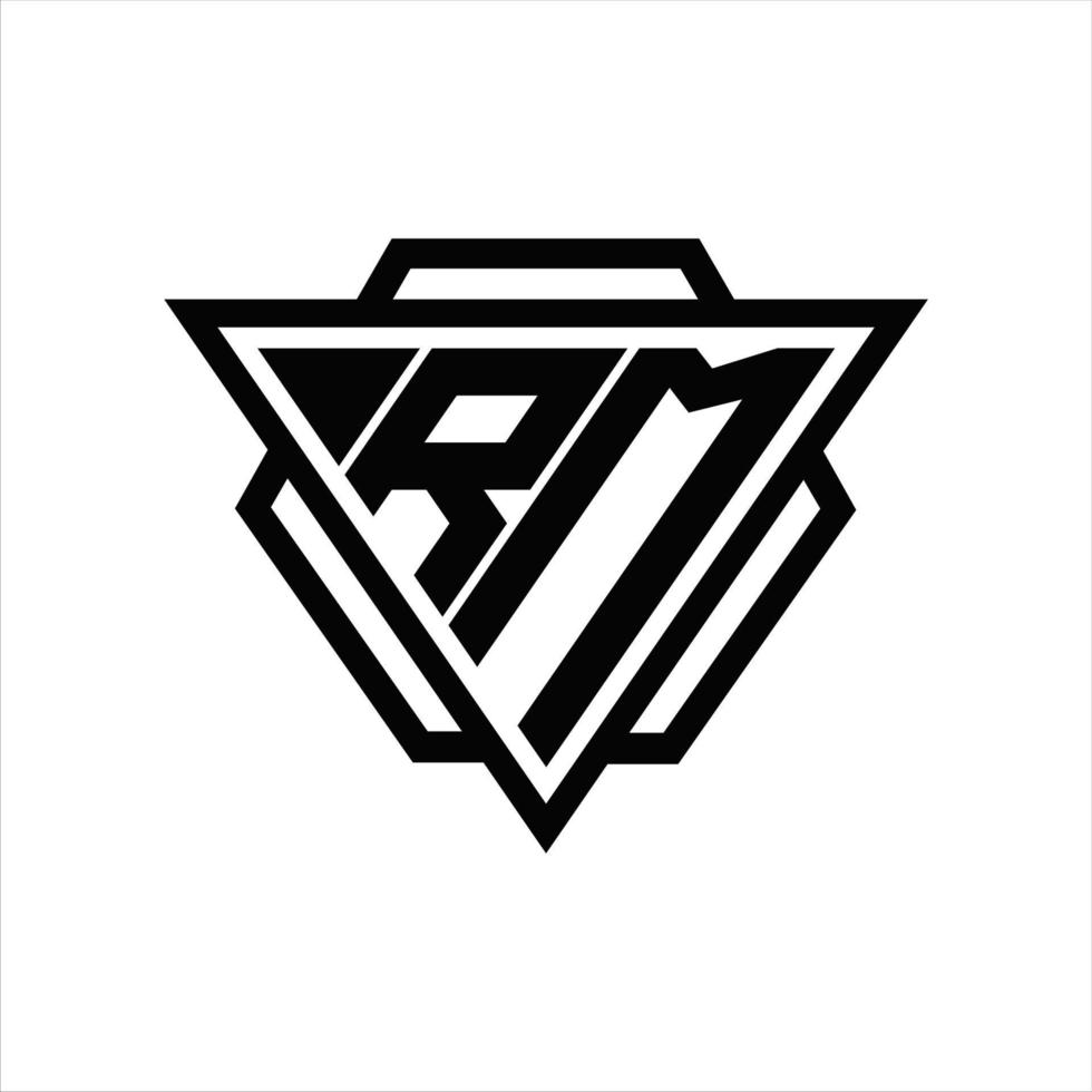 rm logo monogram met driehoek en zeshoek sjabloon vector
