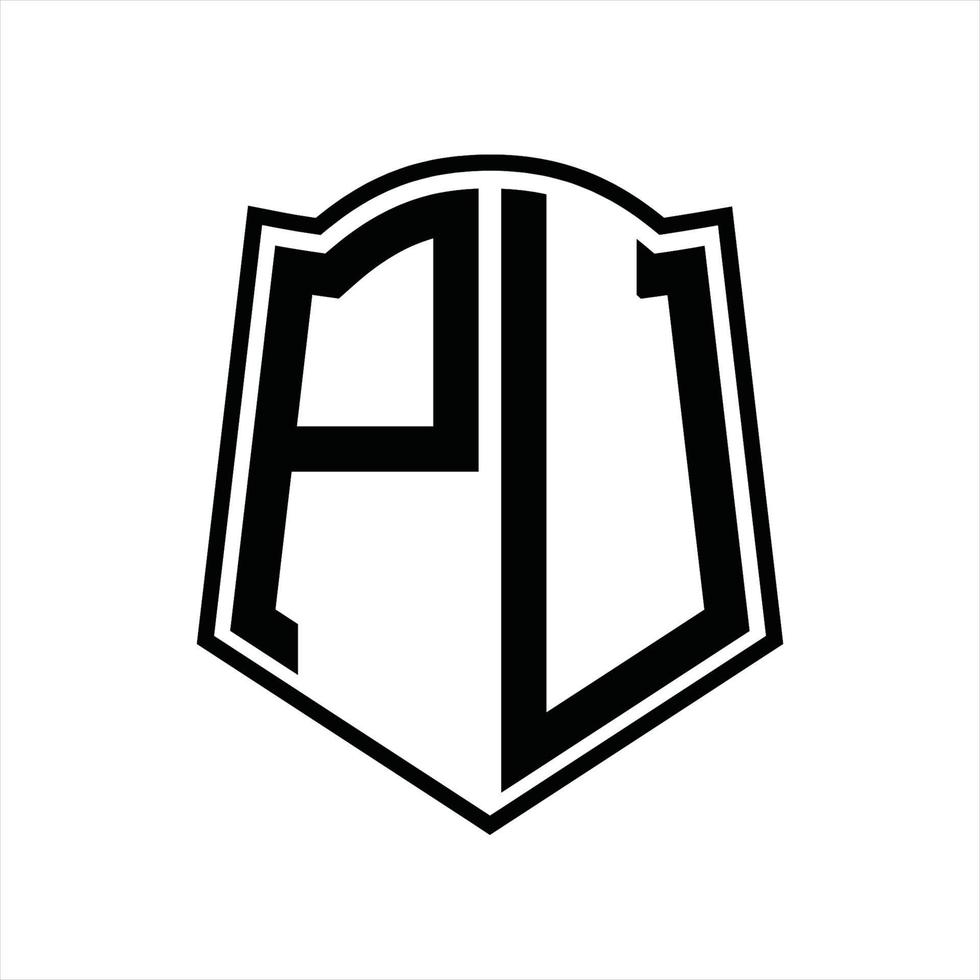 pu logo monogram met schild vorm schets ontwerp sjabloon vector
