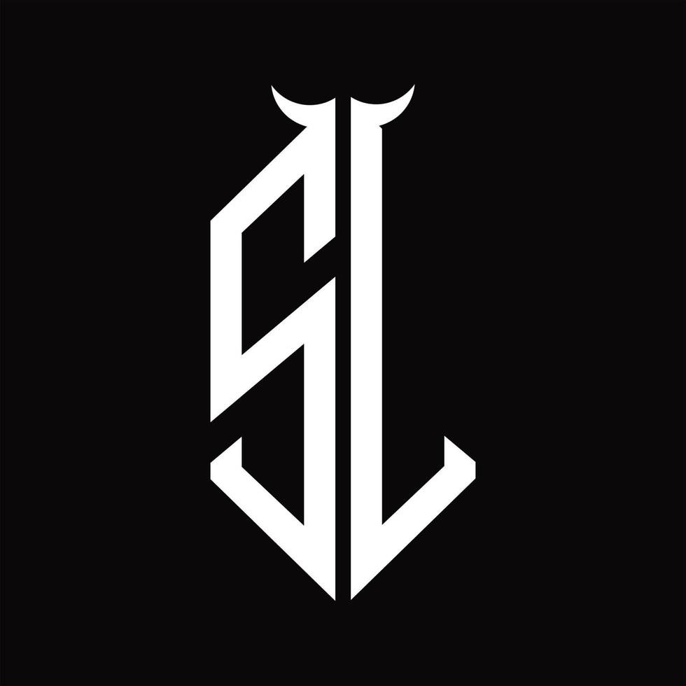sl logo monogram met toeter vorm geïsoleerd zwart en wit ontwerp sjabloon vector