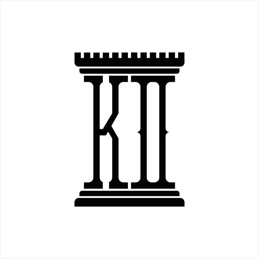 ko logo monogram met pijler vorm ontwerp sjabloon vector