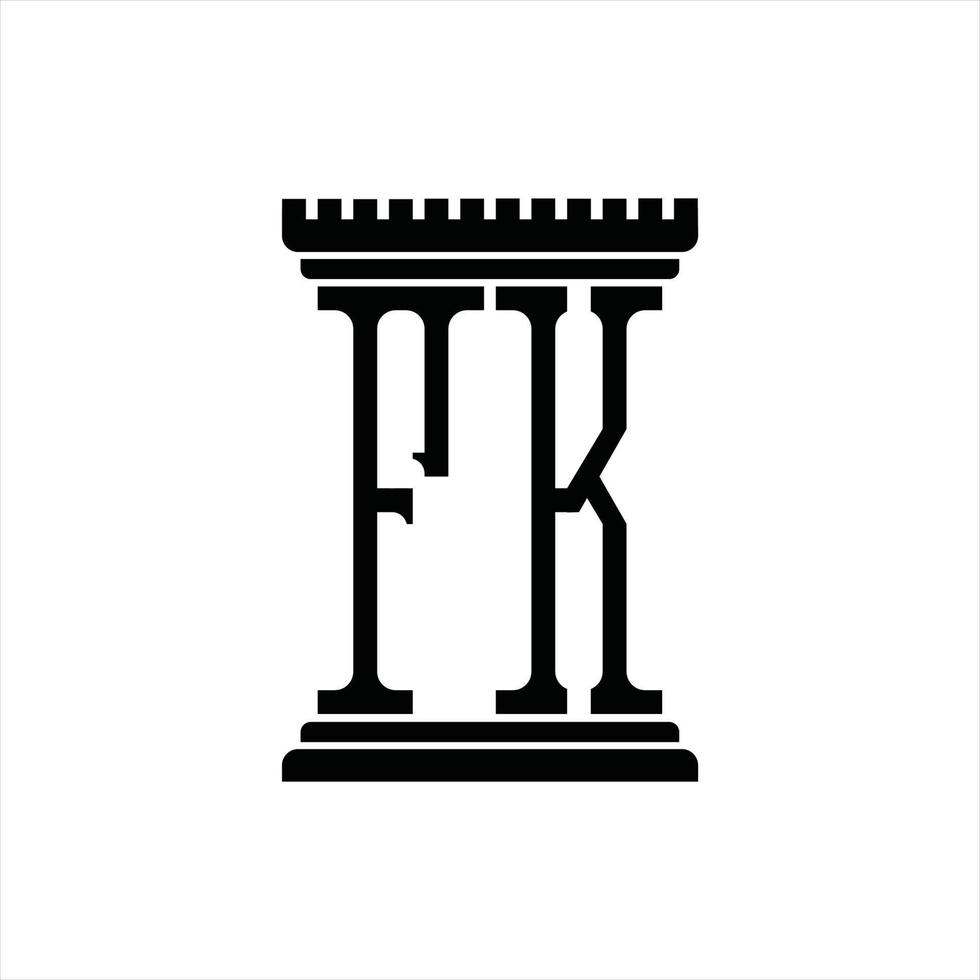 fk logo monogram met pijler vorm ontwerp sjabloon vector