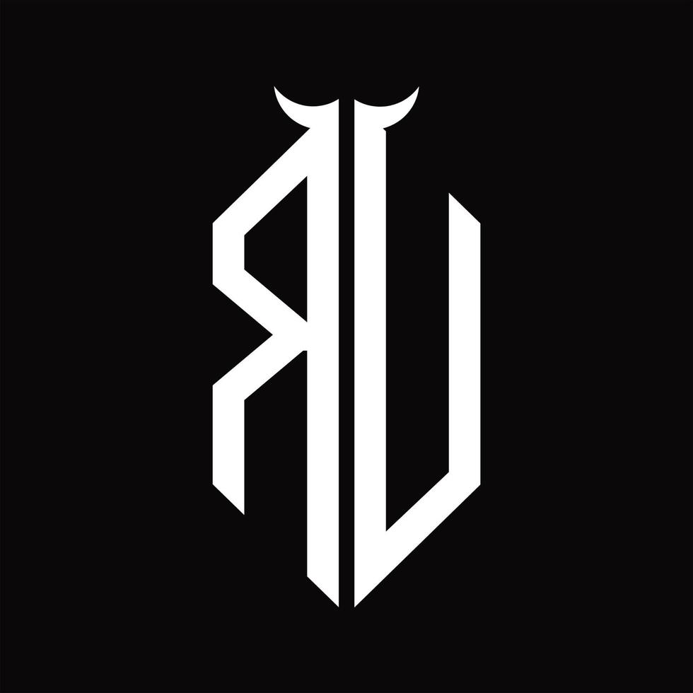 ru logo monogram met toeter vorm geïsoleerd zwart en wit ontwerp sjabloon vector