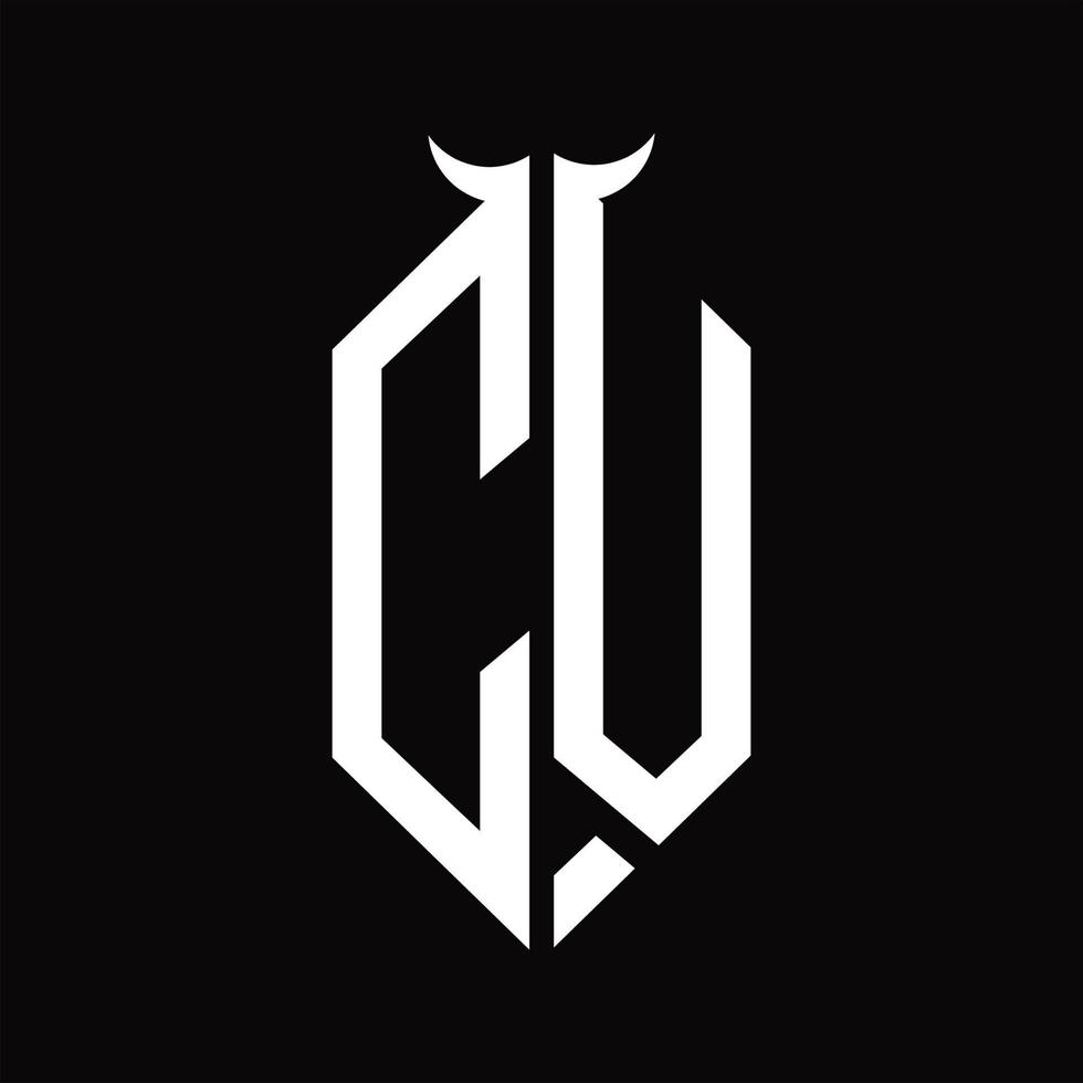 CV logo monogram met toeter vorm geïsoleerd zwart en wit ontwerp sjabloon vector