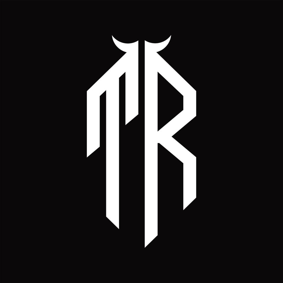 tr logo monogram met toeter vorm geïsoleerd zwart en wit ontwerp sjabloon vector