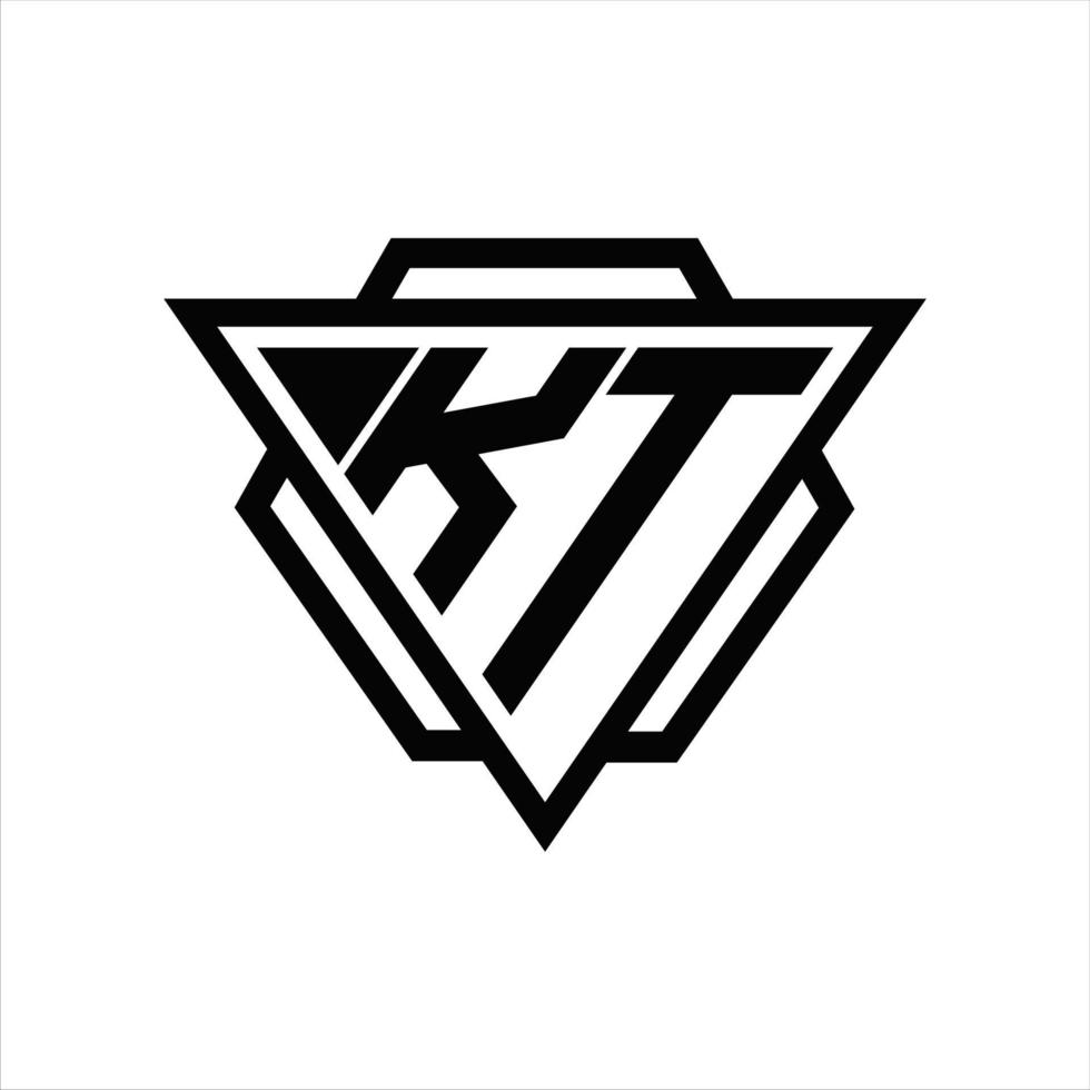 kt logo monogram met driehoek en zeshoek sjabloon vector