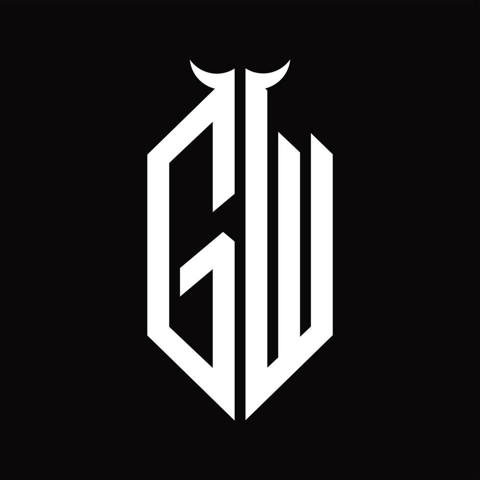 gw logo monogram met toeter vorm geïsoleerd zwart en wit ontwerp sjabloon vector