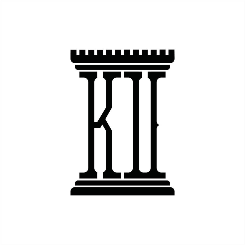 ku logo monogram met pijler vorm ontwerp sjabloon vector