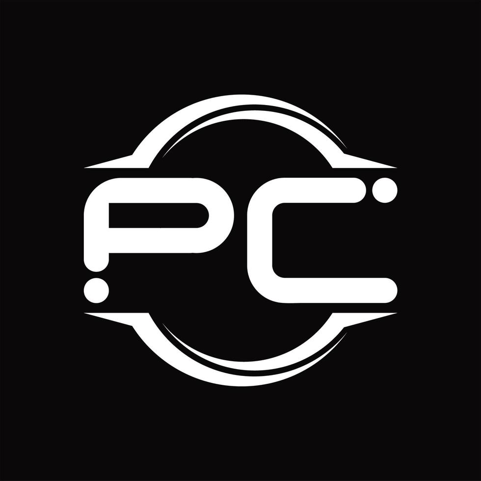 pc logo monogram met cirkel afgeronde plak vorm ontwerp sjabloon vector