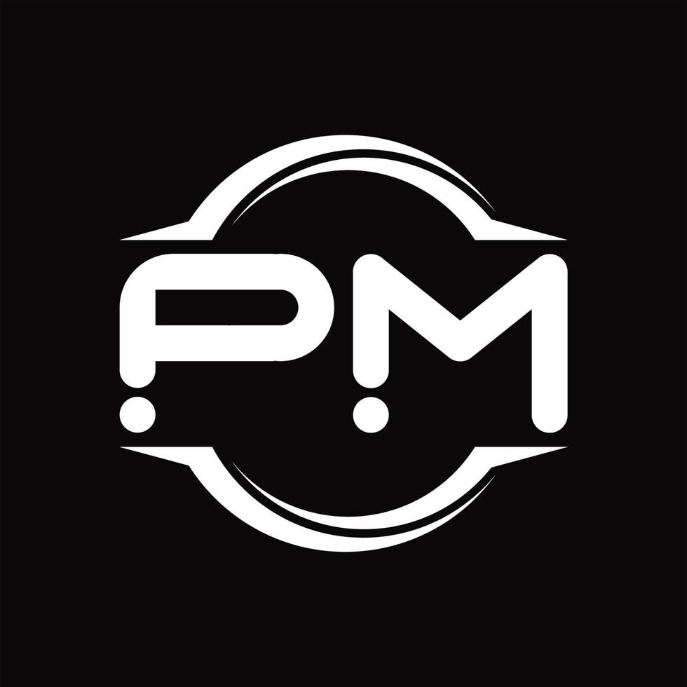 p.m logo monogram met cirkel afgeronde plak vorm ontwerp sjabloon vector