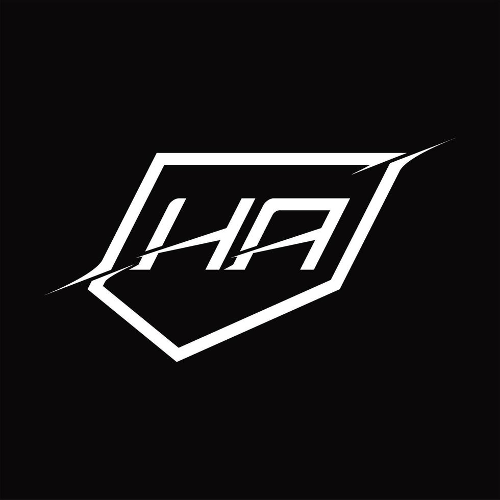 ha logo monogram brief met schild en plak stijl ontwerp vector