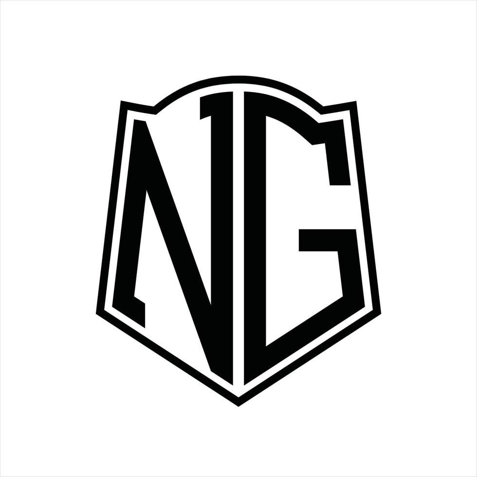 ng logo monogram met schild vorm schets ontwerp sjabloon vector