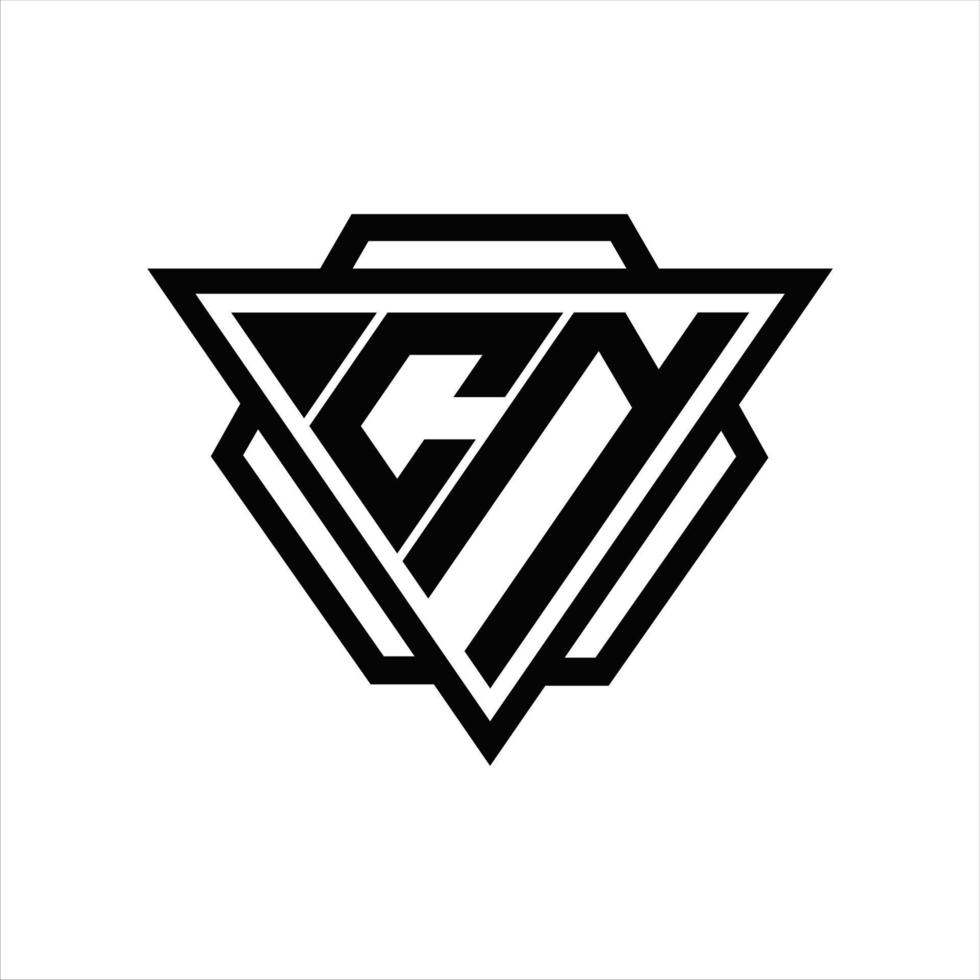 cn logo monogram met driehoek en zeshoek sjabloon vector