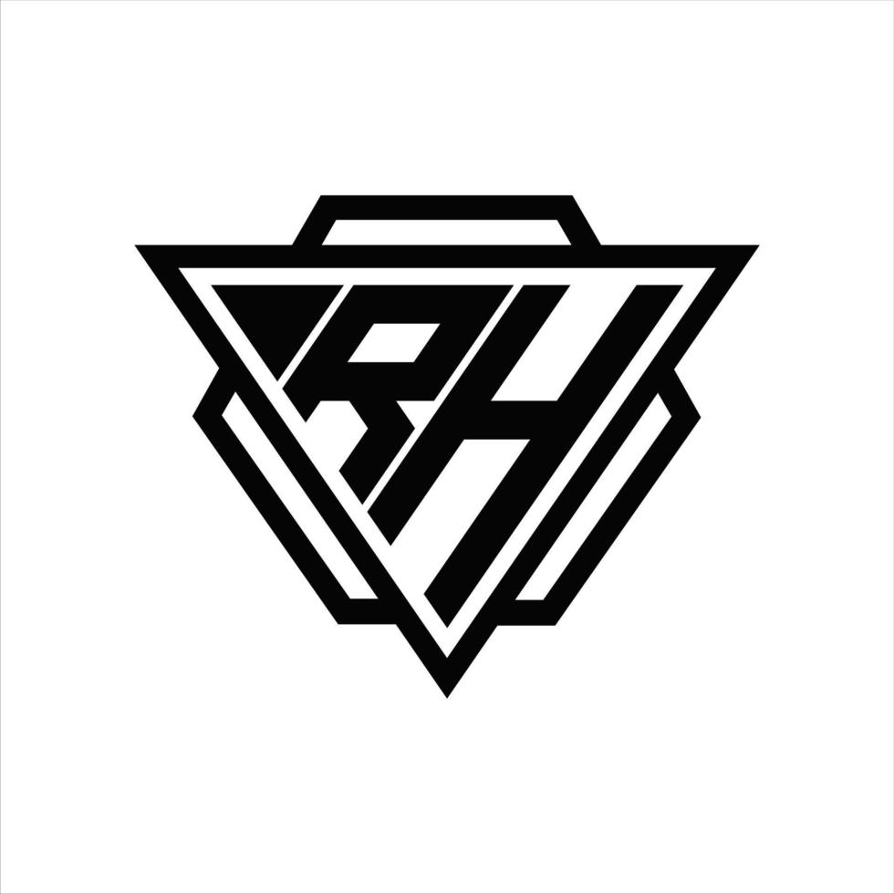 rh logo monogram met driehoek en zeshoek sjabloon vector