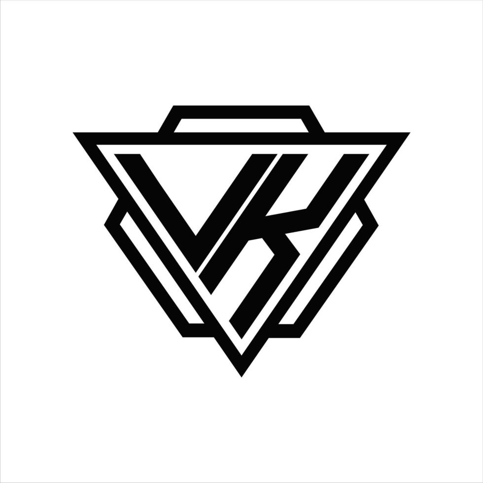 vk logo monogram met driehoek en zeshoek sjabloon vector