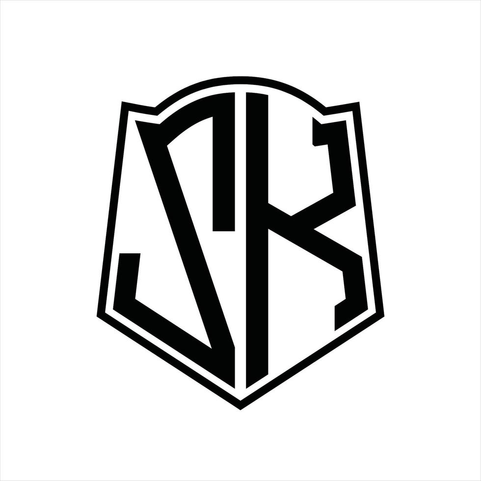 zk logo monogram met schild vorm schets ontwerp sjabloon vector