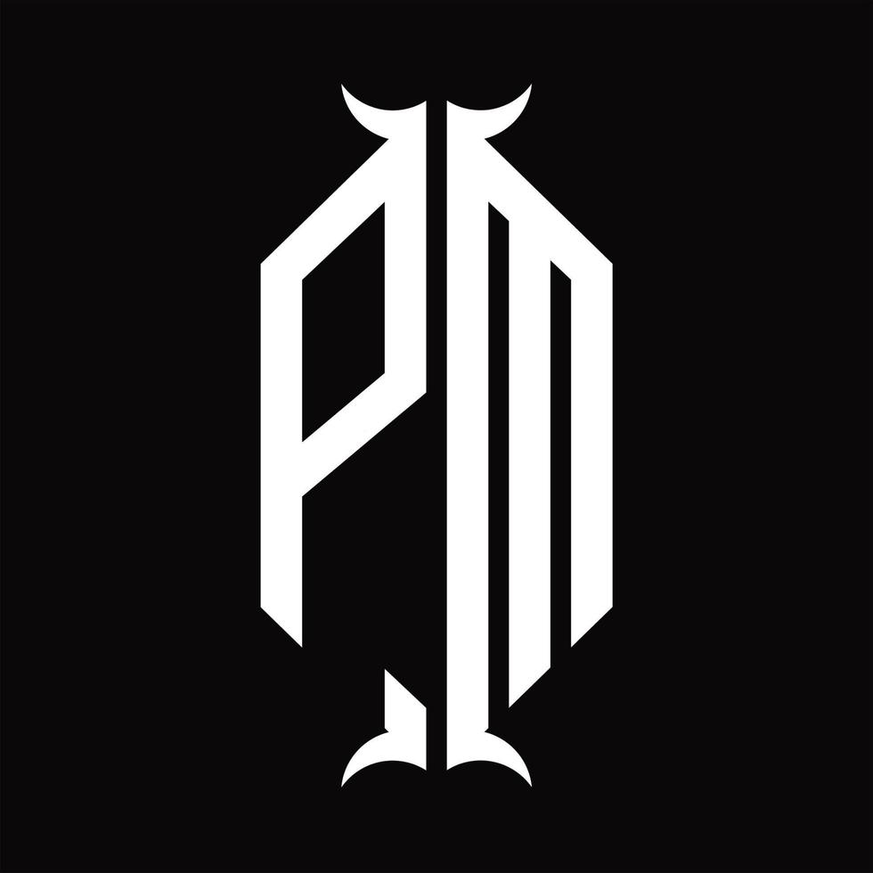 p.m logo monogram met toeter vorm ontwerp sjabloon vector