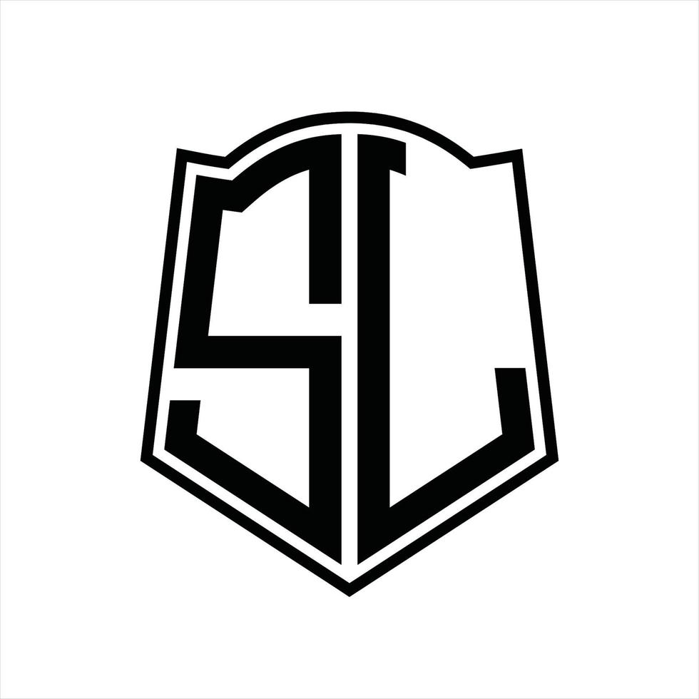 sl logo monogram met schild vorm schets ontwerp sjabloon vector