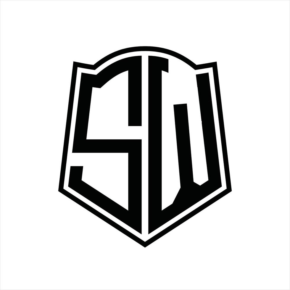 sw logo monogram met schild vorm schets ontwerp sjabloon vector