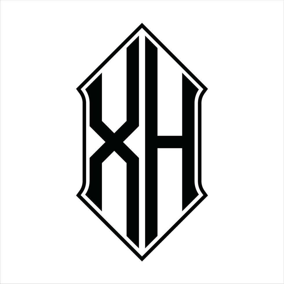 xh logo monogram met schildvorm en schets ontwerp sjabloon vector icoon abstract