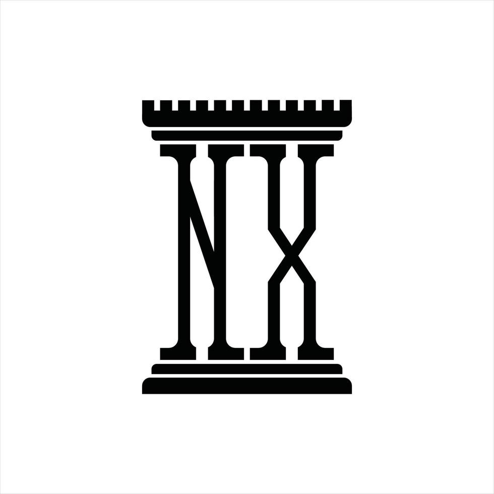 nx logo monogram met pijler vorm ontwerp sjabloon vector