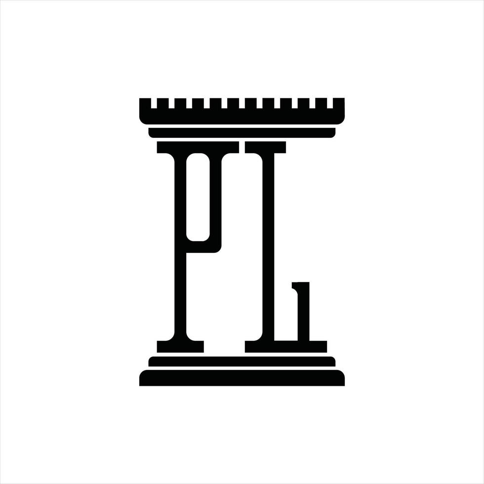 pl logo monogram met pijler vorm ontwerp sjabloon vector