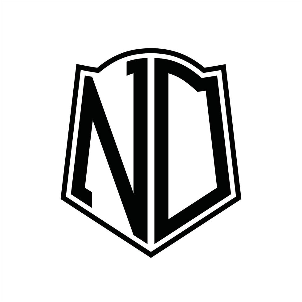 nd logo monogram met schild vorm schets ontwerp sjabloon vector