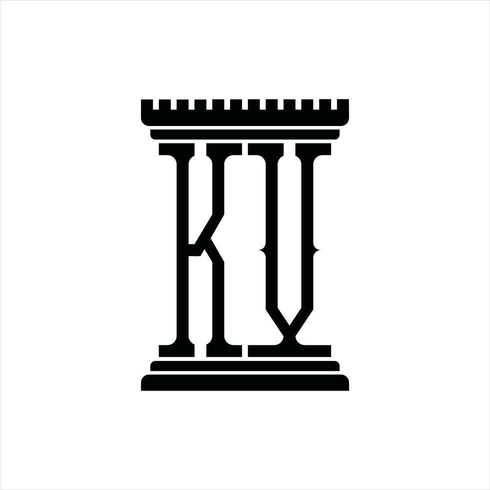 kv logo monogram met pijler vorm ontwerp sjabloon vector