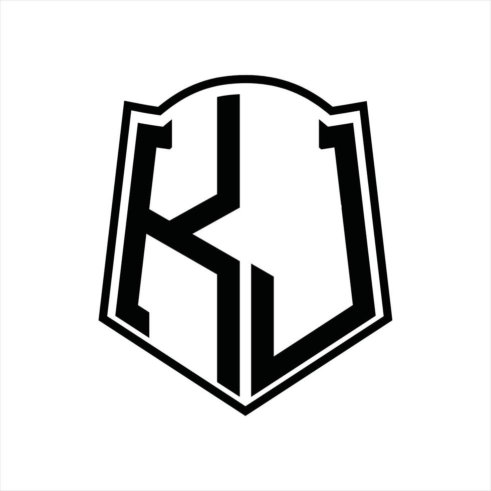 kj logo monogram met schild vorm schets ontwerp sjabloon vector