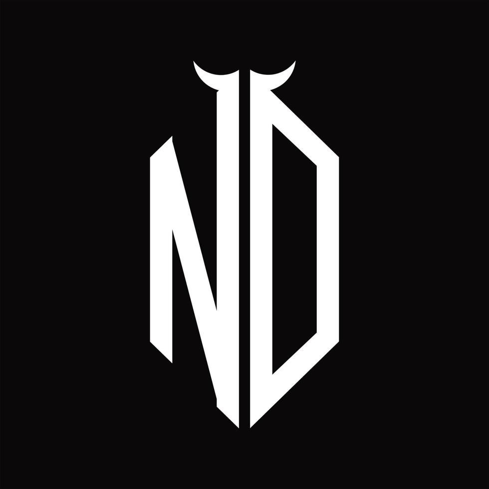 nd logo monogram met toeter vorm geïsoleerd zwart en wit ontwerp sjabloon vector