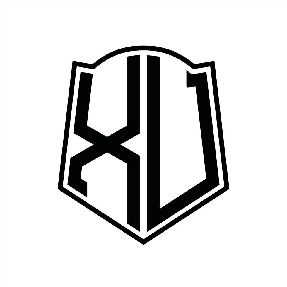 xu logo monogram met schild vorm schets ontwerp sjabloon vector