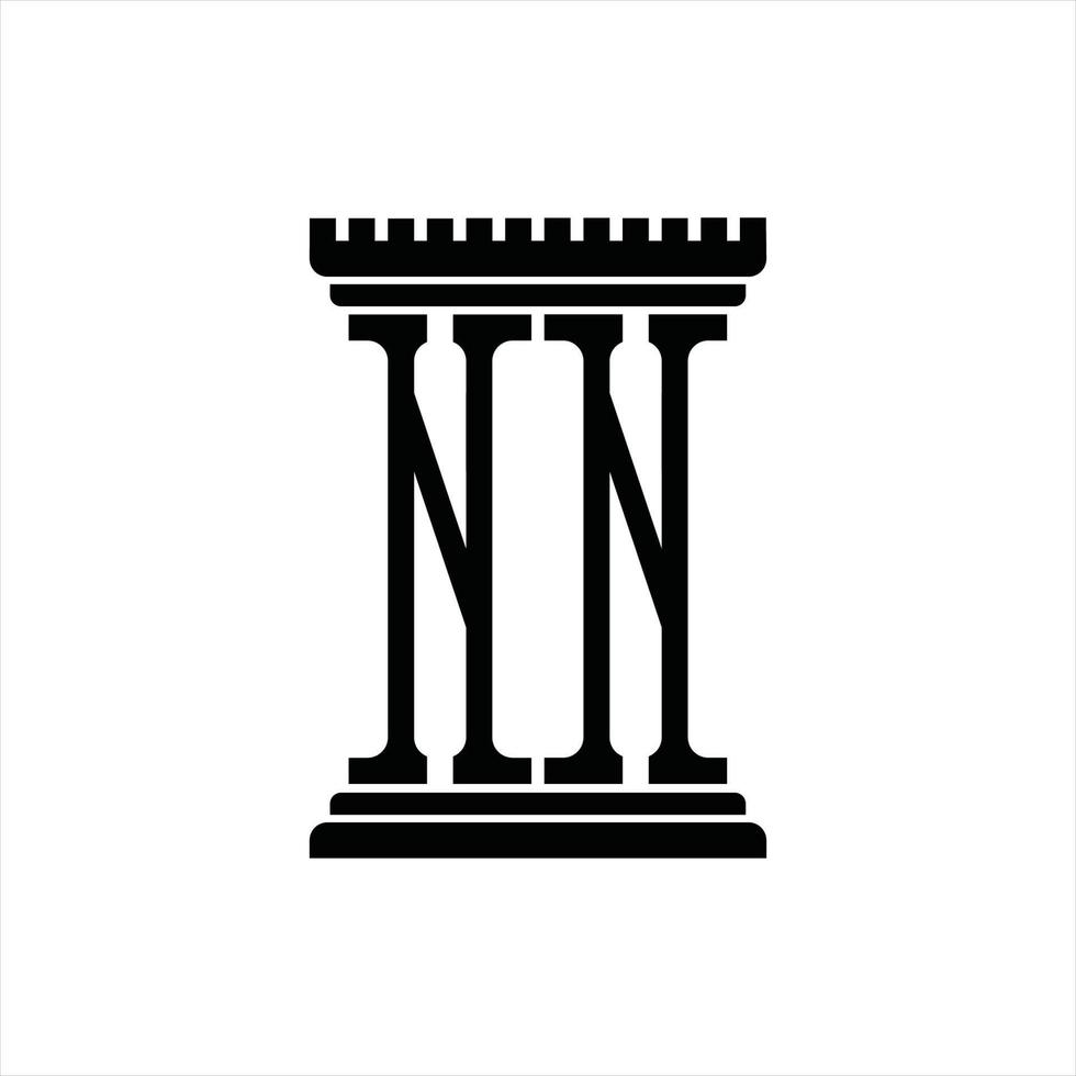 nn logo monogram met pijler vorm ontwerp sjabloon vector