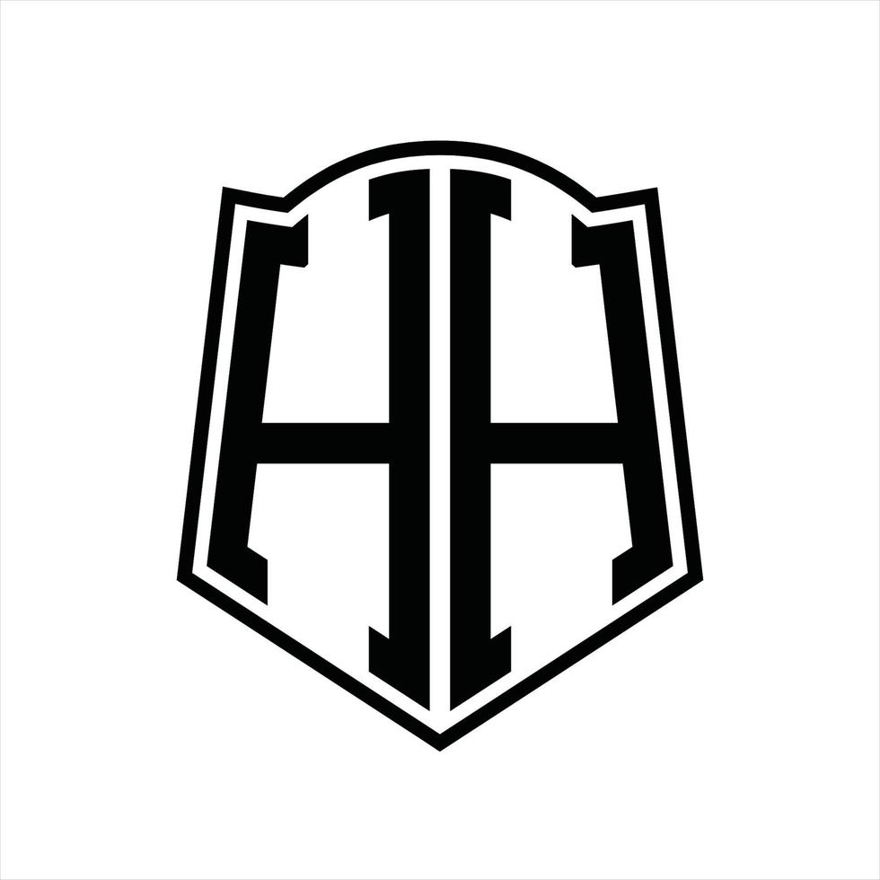 hh logo monogram met schild vorm schets ontwerp sjabloon vector