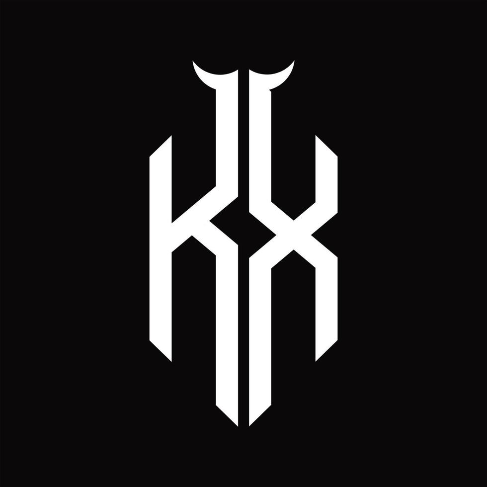 kx logo monogram met toeter vorm geïsoleerd zwart en wit ontwerp sjabloon vector