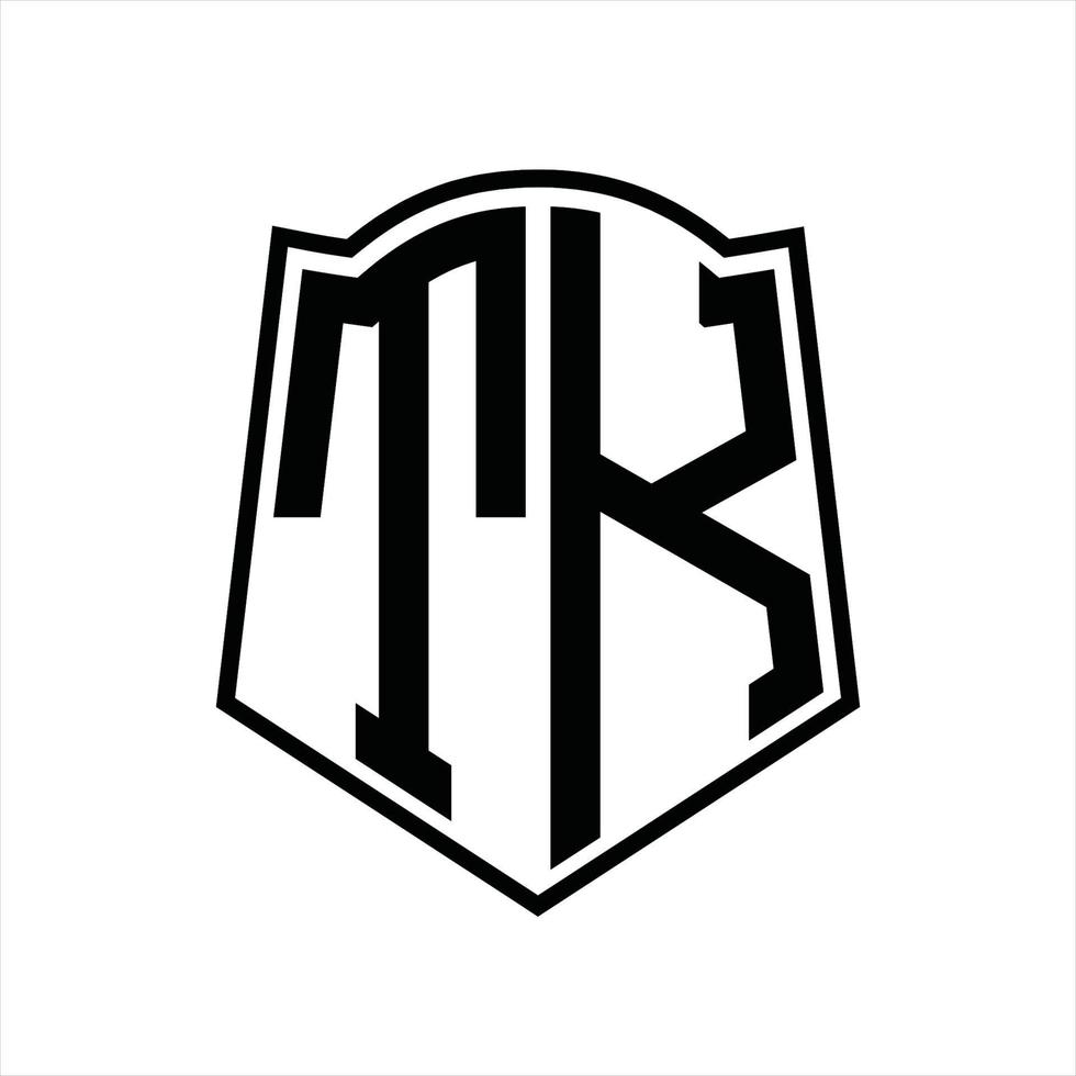 tk logo monogram met schild vorm schets ontwerp sjabloon vector